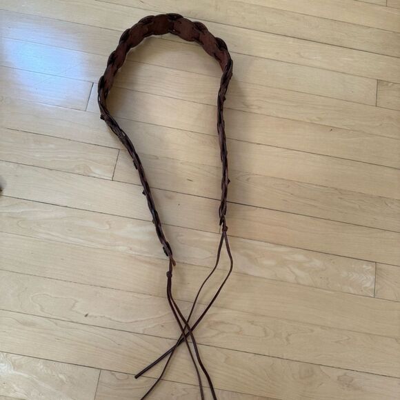 Fossil Dark Brown Leather Concho Western Studded Boho Front Tie Belt L - Picture 7 of 16